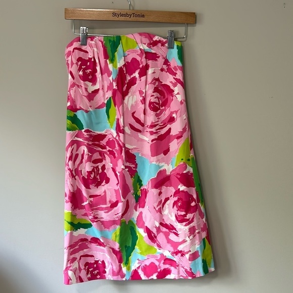 Lilly Pulitzer Keetan Dress First Impressions Pink Roses Holy Grail Strapless 0 - Picture 2 of 14
